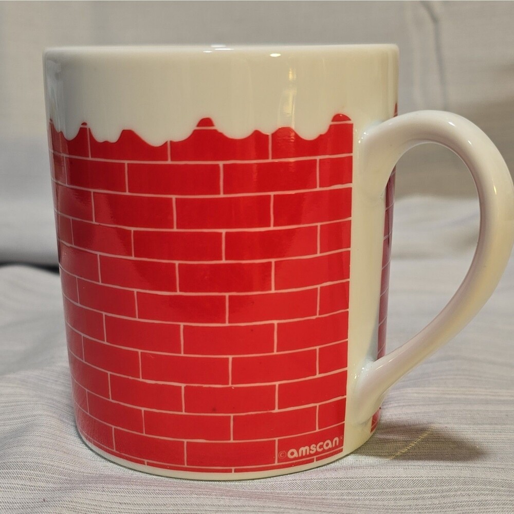 AMSCAN CHRISTMAS HOLIDAY HO HO HO MUG Snow-capped Red Brick Chimney JAPAN